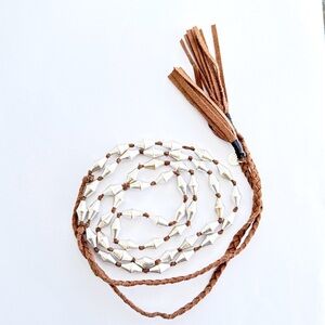 Vintage Marlyn Schiff  Leather and Silver Beaded Necklace, Belt, Hatband